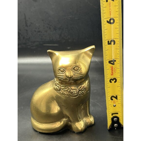 Vintage Mid Century Brass Gold 5" Cat Kitten Statue Figurine Paper Weight MCM - Picture 8 of 8